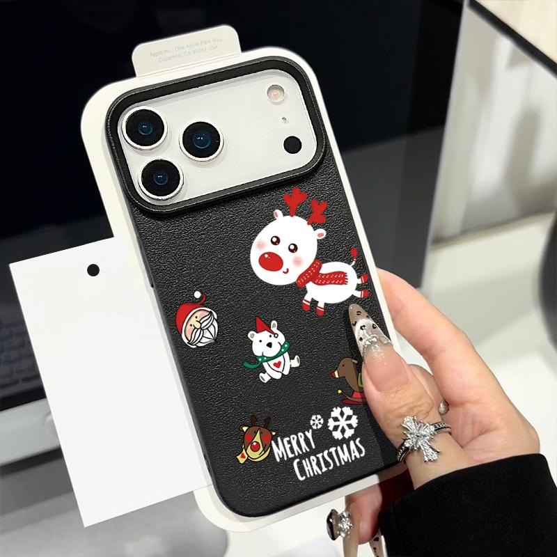 For iPhone 17 Air Case Christmas Tree Santa Claus Leather Texture Cover For iPhone 16 Pro Max 15 14 13 12 11 16e Funda iPhone17 Pro Max Soft Cover