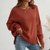 IHUASU Autumn and Winter Fashion Women's O-Neck Knit Loose Split Pullover Sweater