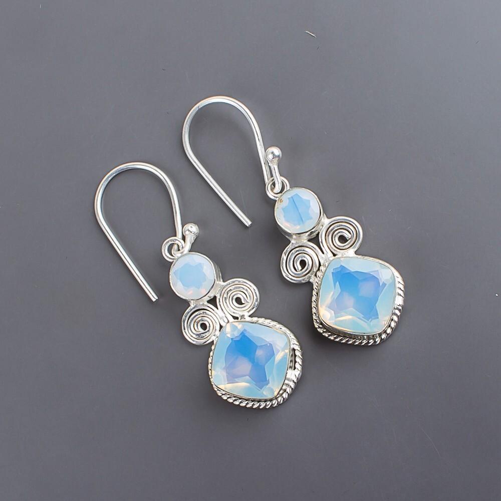 Natürlicher Milchopal Edelstein 925 Sterling Silber Handgefertigter Schmuck Ohrringe 1,12" EE-69-13