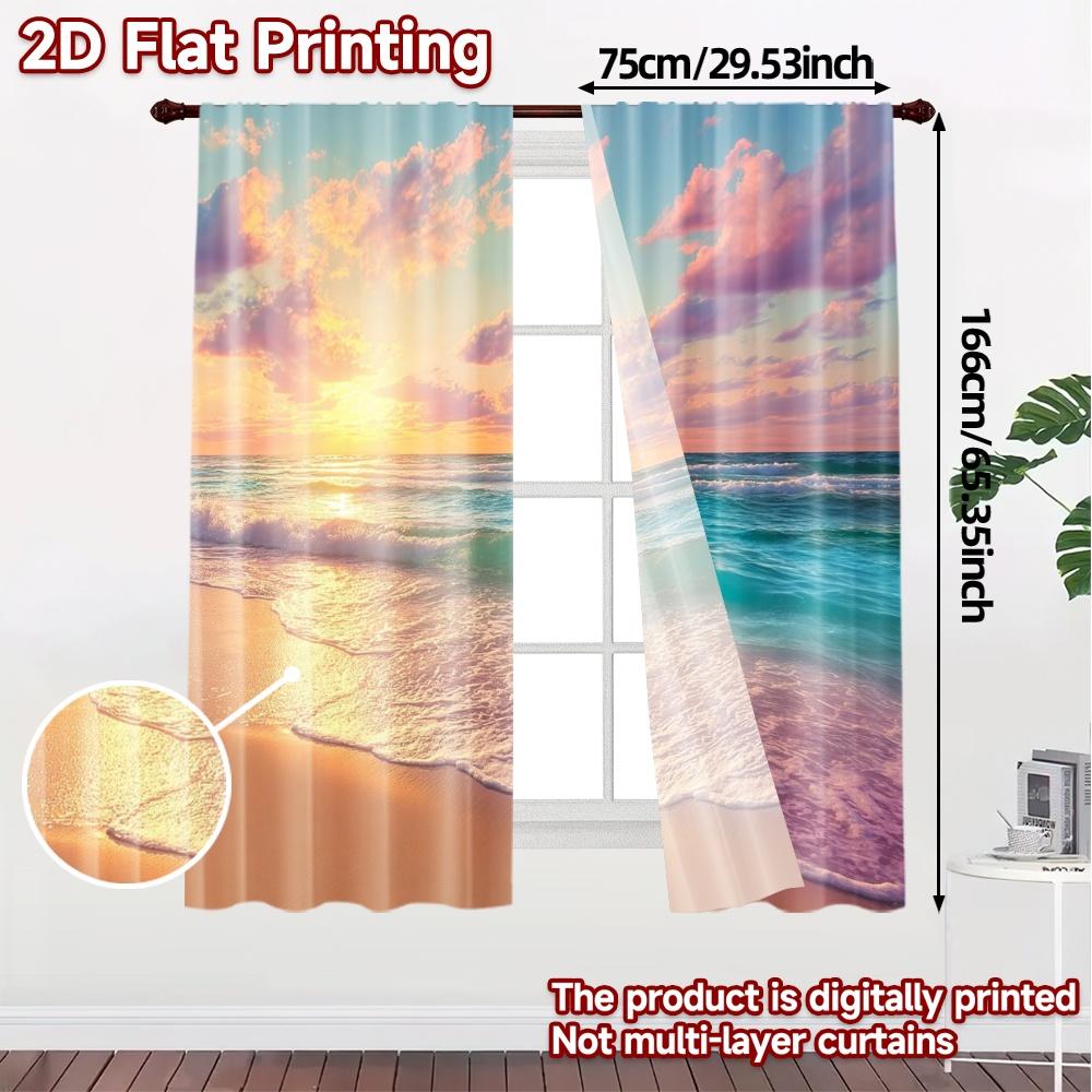 2pcs, 2D FLAT PRINTING Curtains (Without Rod) Ocean Sunrise(1) Popular Curtain Polyester Curtains Outdoor Decorations for