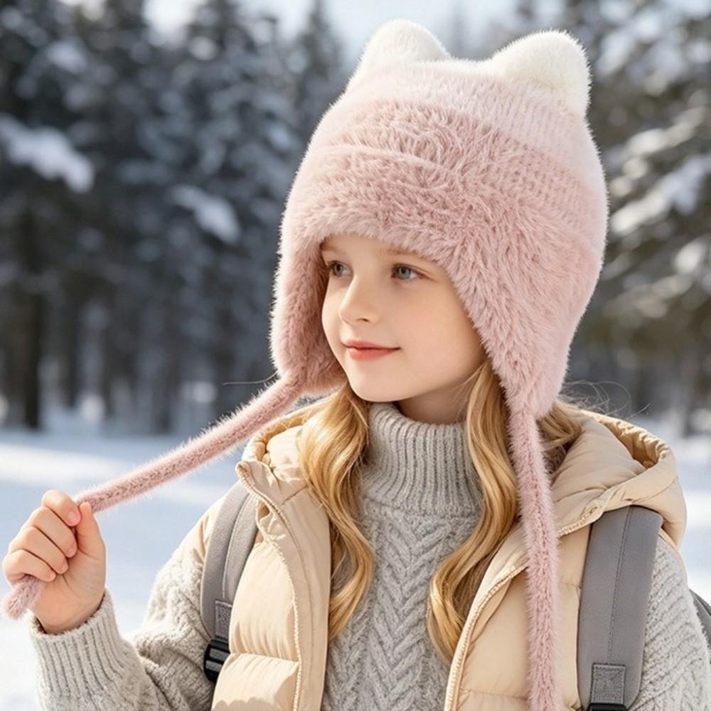 Keep Warm Children Knitted Hat Cute Cat Ear Beanie Hat Cute Plush Warm Hat  Boy Girl