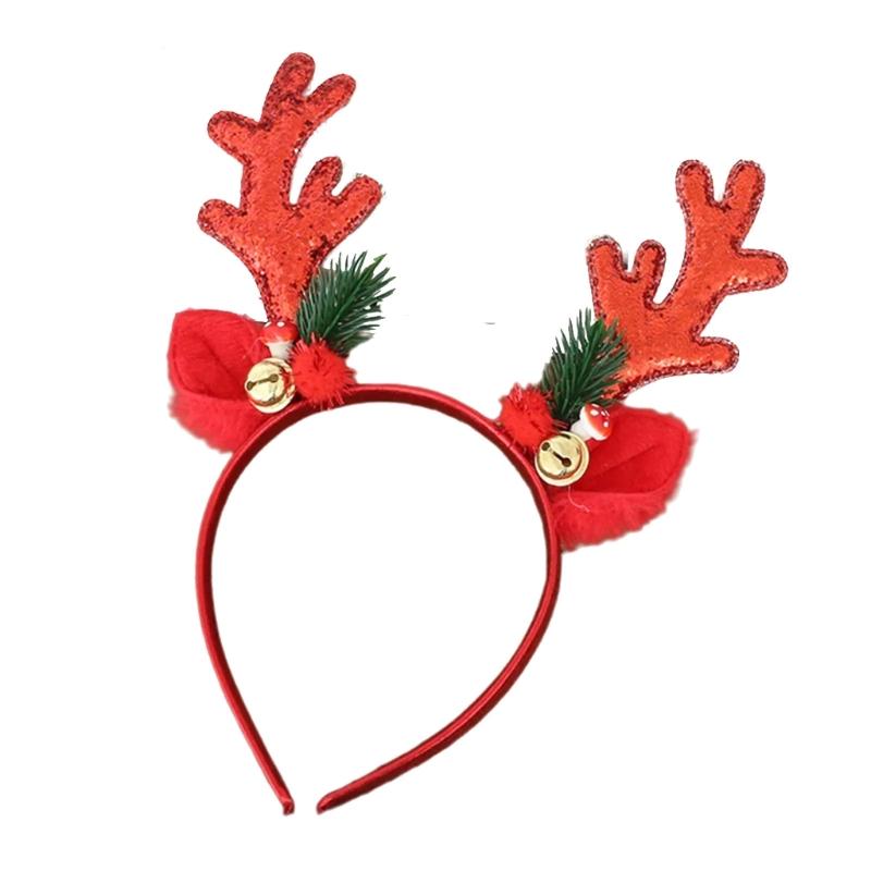 Festival Deer Antler Headpiece With Soft Fabric And Jingling Bells Comfortable Christmas Hair Ornament For Family