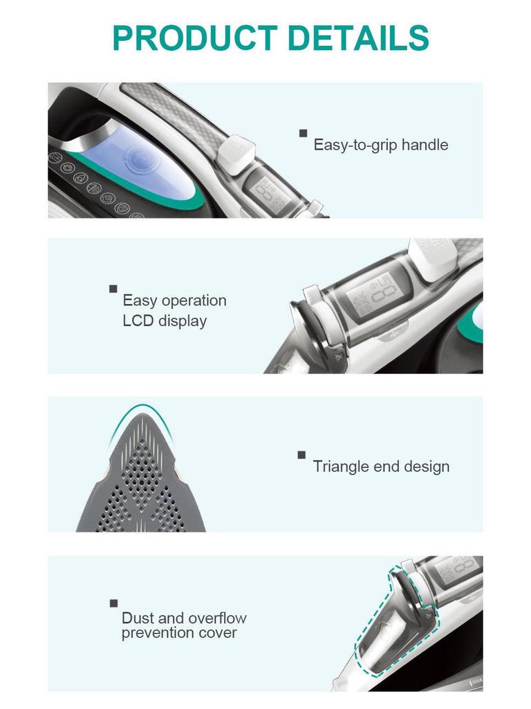 European High-Power Steam Iron with Ceramic Soleplate and Automatic Power-Off