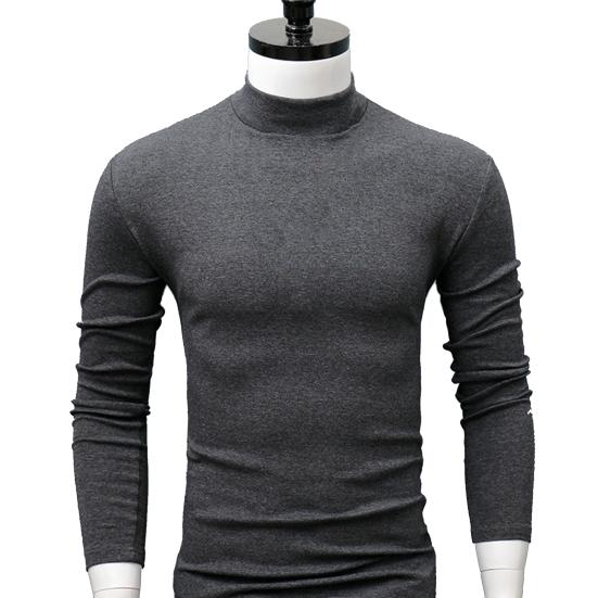 Men Shirt Solid Color Half High Collar Casual Slim Long Sleeve Tight Tight for Inner Wear