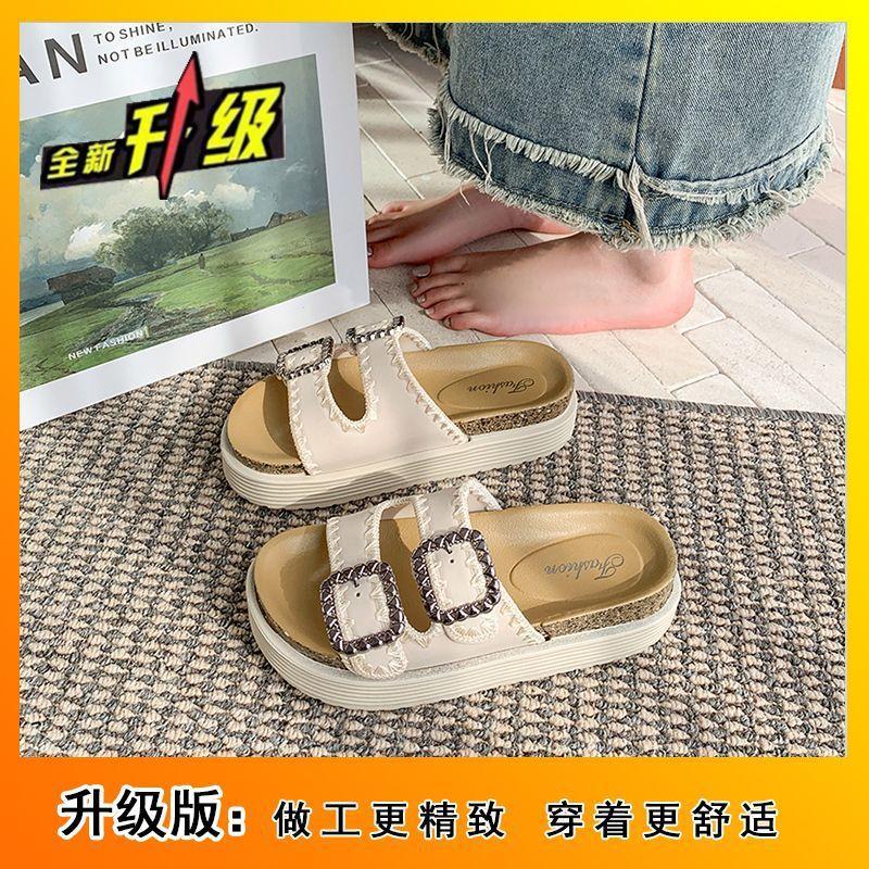 One-word Slippers Versatile Casual Drag Huge Good-looking Thick-bottomed Rhinestone Cool Slippers Women's 2025 Summer and Autumn New Super Hot Fashion