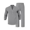 Men Loose Casual Breathable V Neck Long Sleeve Henley Shirt And Long Pants Set