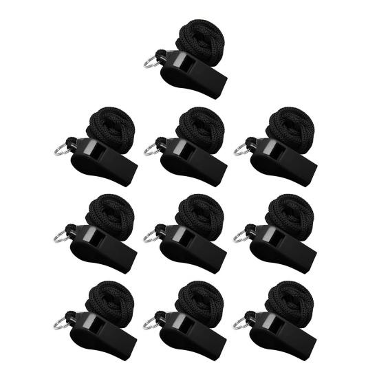 

10 шт. пластиковых свистков со шнурками, громкие спортивные свистки для судей с горошиной для тренеров, для использования в экстренных ситуациях, запасной свисток для тренеров 10pcs чёрный