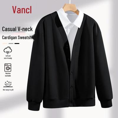 VANCL Men's V-Neck Loose Heavyweight Cardigan Hoodie