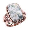 Natural Green Dendrite Opal Gemstone 925 Sterling Silver Two Tone Ring S.8 j2A58