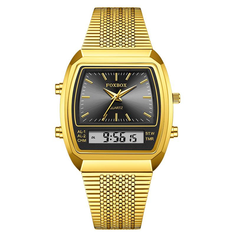 FOXBOX Mens Watch Luxury Sports Fashion Digital Men's Watches Waterproof Luminous Steel Quartz Wristwatches Reloj Hombre