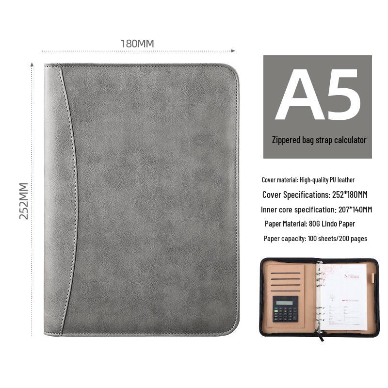 B5 Loose-Leaf Business Notebook with Calculator – Thick Cowhide Multifunctional Stationery