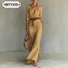 Women's Fashion Autumn Winter Solid Color Print Long Sleeve Casual Dresses