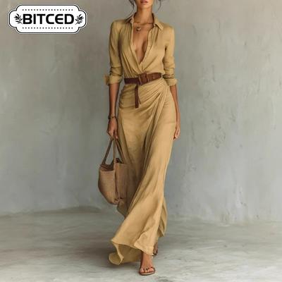 Women's Fashion Autumn Winter Solid Color Print Long Sleeve Casual Dresses