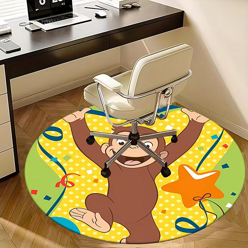 Curious George Chair Mat Round Rug-Office Carpet, Machine Washable, Non-slip, Suitable for Living Rooms, Bedrooms