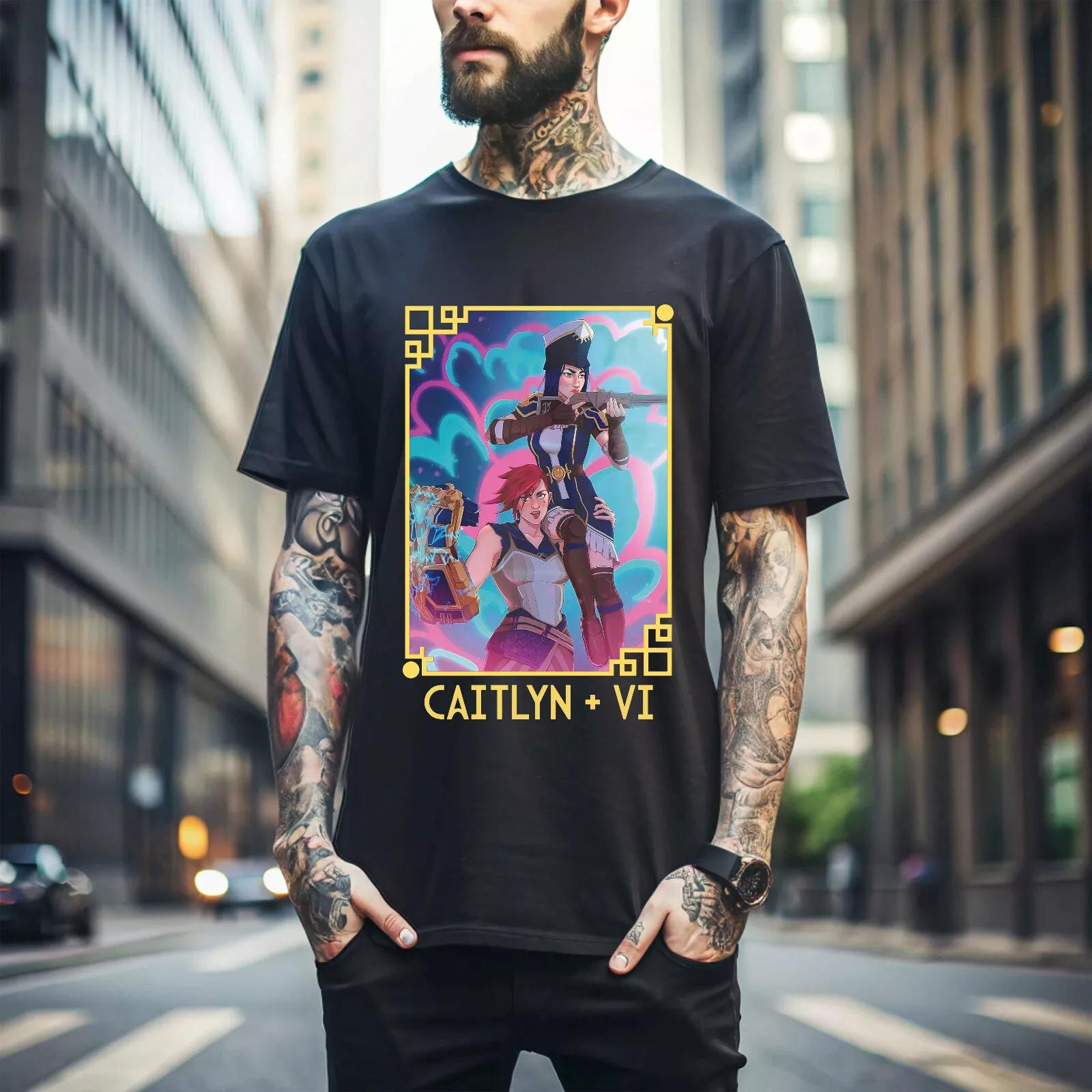 

100% cotton TOPS UNISEX TEES MENS WOMENS Jinx Arcane T-Shirt Japanese Anime Cartoon Jinx Arcane Graphic Gift Shirt 187 3XL чёрный