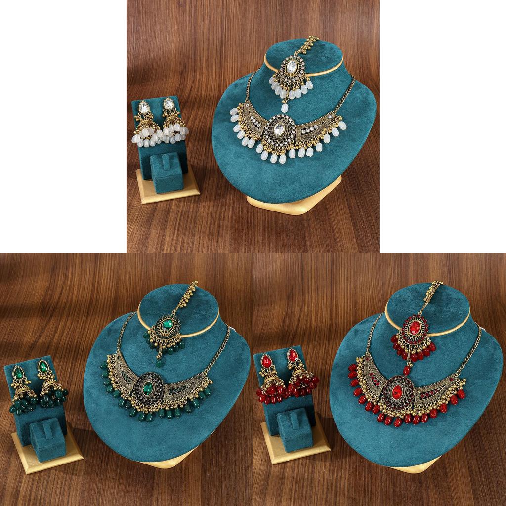 Geometric Bridal Headpiece Set With Metal Earrings And Necklace For Women
