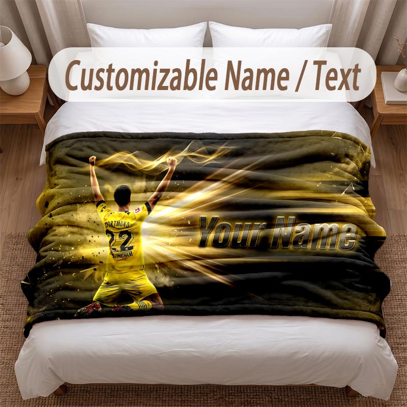 Jude Bellingham Printed Flannel Blanket Custom Name Text Soft Warm Throw For Bedroom Holiday Gift