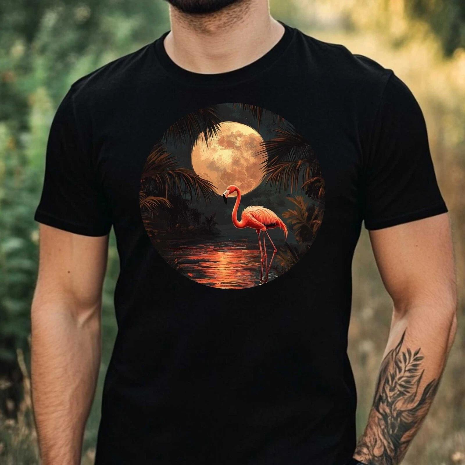 T-Shirt Herren Flamingo im Mondlicht Motiv Baumwolle Größe XS bis 5XL XXXXL
