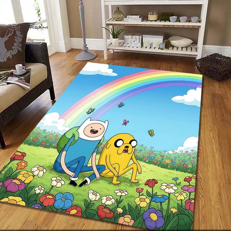 Adventure Time Flannel Pattern Square Carpet,Area Rug,Carpet Rug for Living Room Bedroom Sofa Playroom Decor,Non-slip Floor Mat