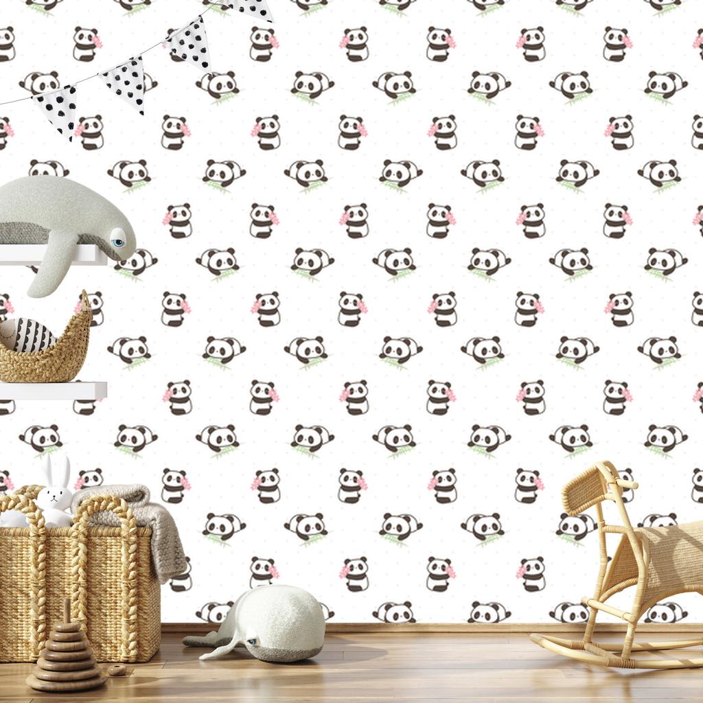 Panda wallpaper with flowers for living room and bedroom 50x1000