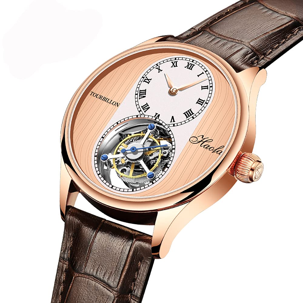 Zegarek mechaniczny HAOFA z tourbillonem, 8 tarcz, zabytkowe drewno, ultracienkie szkło szafirowe, pasek ze skóry naturalnej, luksusowy stylowy szkło szafirowe