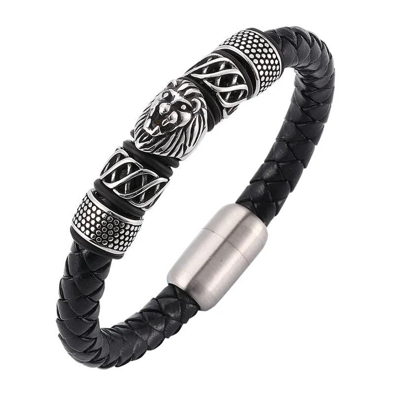 Fashion Classic Lion Head Buckle Leather Bracelet for Men Casual Punk Jewelry Gift