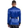 Mens Contrast Smoking Jacket Robe Belt Lapel Long Sleeve Side Pockets Satin Kimono Bathrobe Nightwear Loungewear