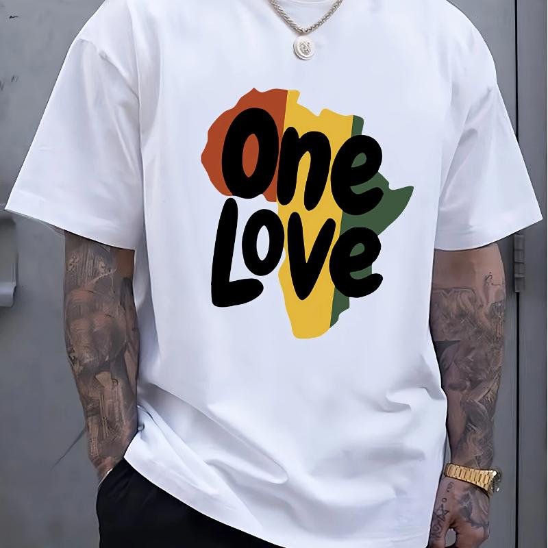 

[One Love Print Short Sleeve Tee] One Love Letter Print Men s Short Sleeve T-Shirts, Comfy Casual Elastic Crew Neck Tops For Men s Outdoor Activities XS белый