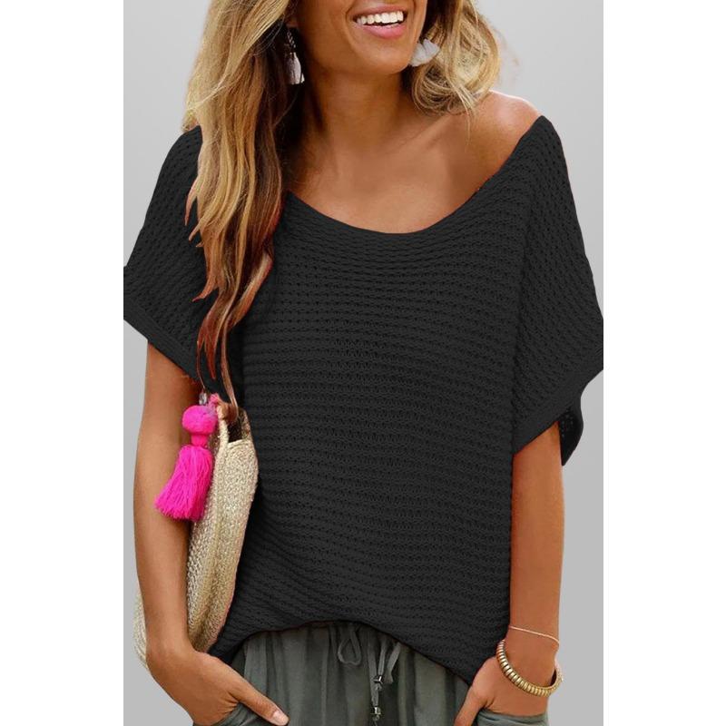 Summer Fashion Casual Round Neck Solid Color Knitted Sweater Loose Short Sleeved Women's Top