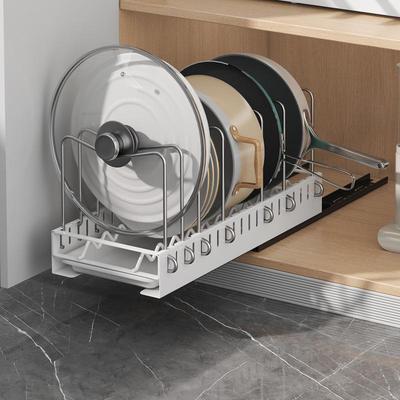 Under-Sink Pull-Out Pot and Lid Storage Rack with Chopping Board Divider
