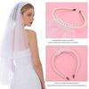 Delicate White Pearls Embellished Hairband Headdress Combined Veil For Bride Formal Event And Everyday Wear