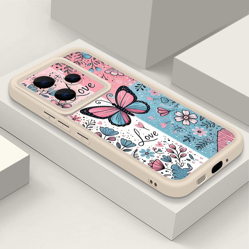 Blue Pink Butterfly Floral Pattern Case For Xiaomi 14T 13T 11T Pro Funda Redmi Note 14 13 Pro 5G 4G 12 11 Shockproof Bumper Silicone Cover