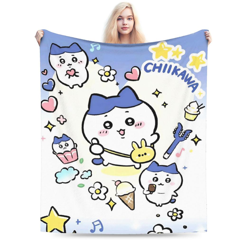 Chiikawa Catoon Flannel Blanket Grabber Kawaii Customized Throw Blankets for Sofa Bedding Lounge 125*100cm Bedspread