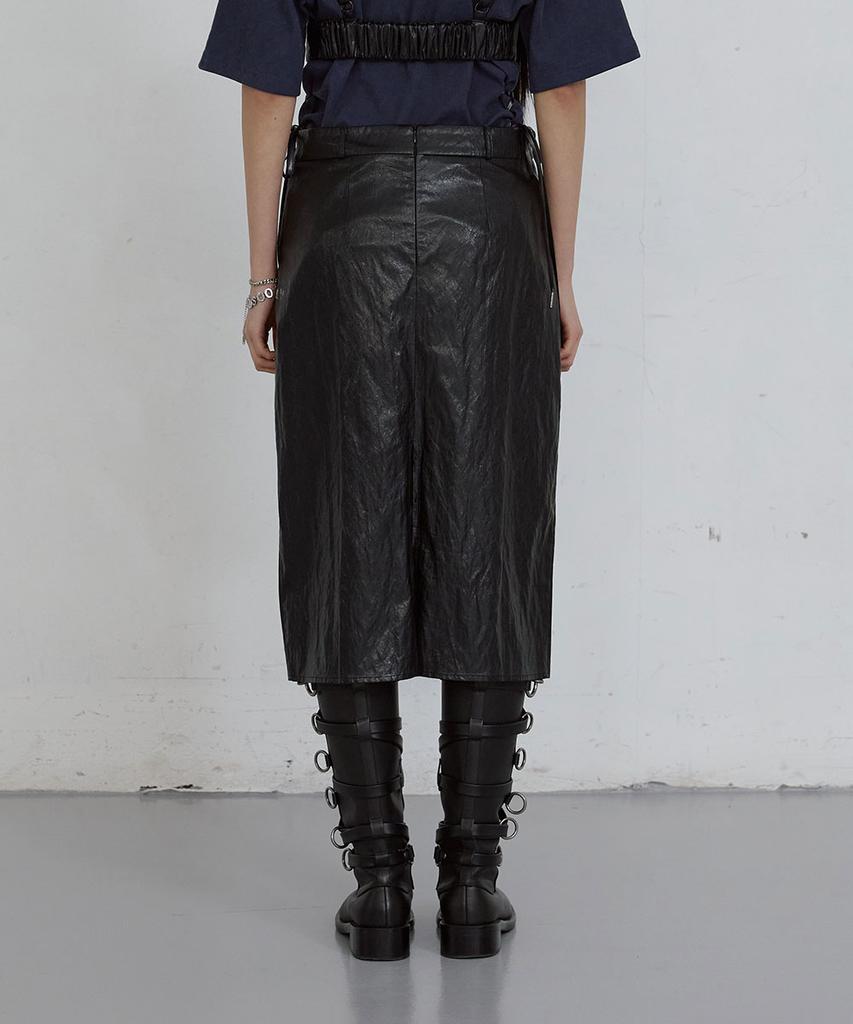 Uusoo Leather Eyelet Skirt_ Black