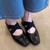 Schafsleder-Version~ Quadratische Spitze Retro handgefertigte Ballett-Einzelschuhe Damen Kreuzriemen dicker Absatz Ballerinas Mary Jane Einzelschuhe