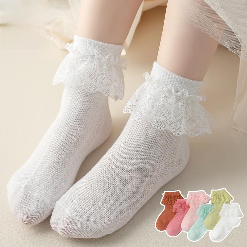 Chaussettes d'été en dentelle et coton pour filles - Maille légère style princesse