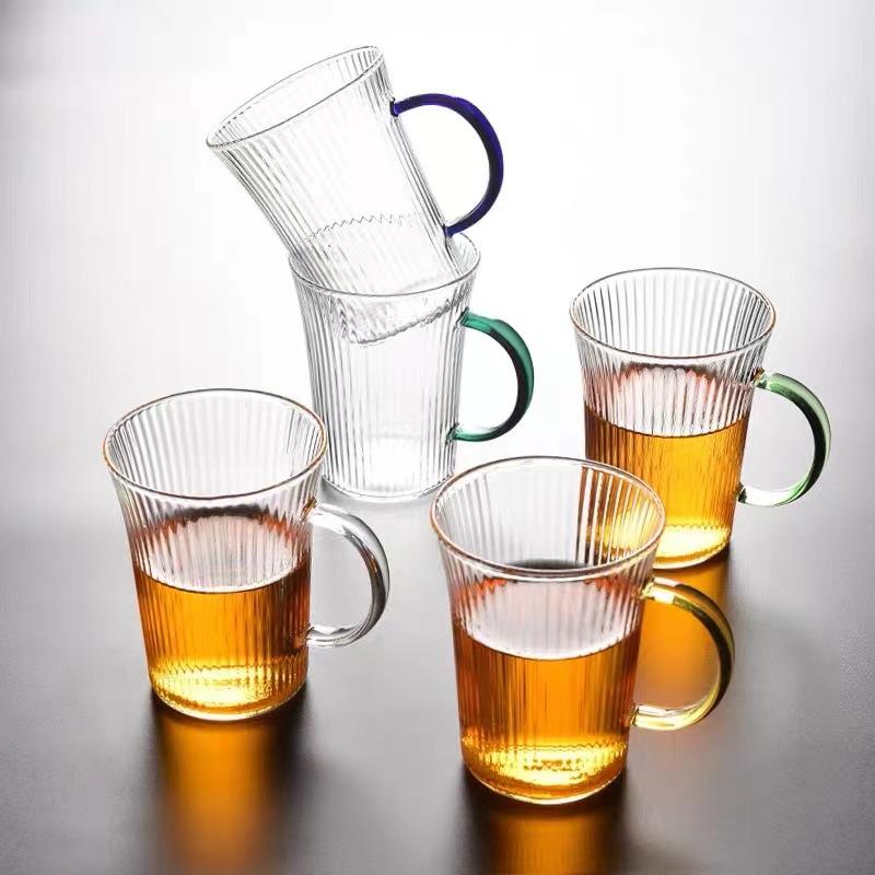 High Borosilicate Glass Transparent Color Handle Wide Mouth Hammer Cup High Temperature Vertical Pattern Glass Water Cup Tea Cup