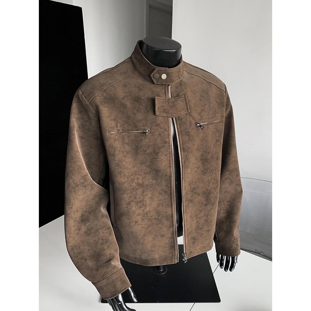

Men s Trendy Retro PU Leather Stand Collar Motorcycle Jacket - Casual Loose Fit Outerwear 3XL