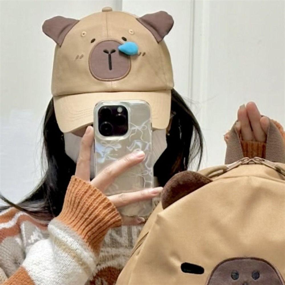 Embroidery Cartoon Sun Hat Korean Style Peaked Cap Simple Capybara Baseball Cap  Female