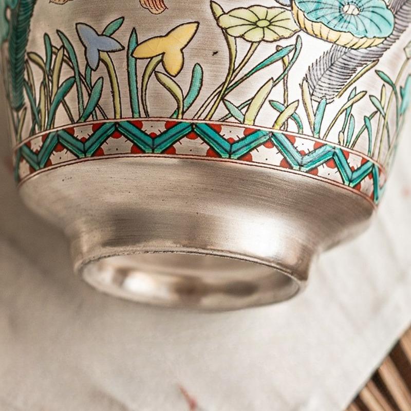 Plating Silver Ceramics Teacup Hand-painted Fish Master Cup Retro Tea Bowl Chinese Kung Fu Teaset Drinkware Teaware Tea Ceremony
