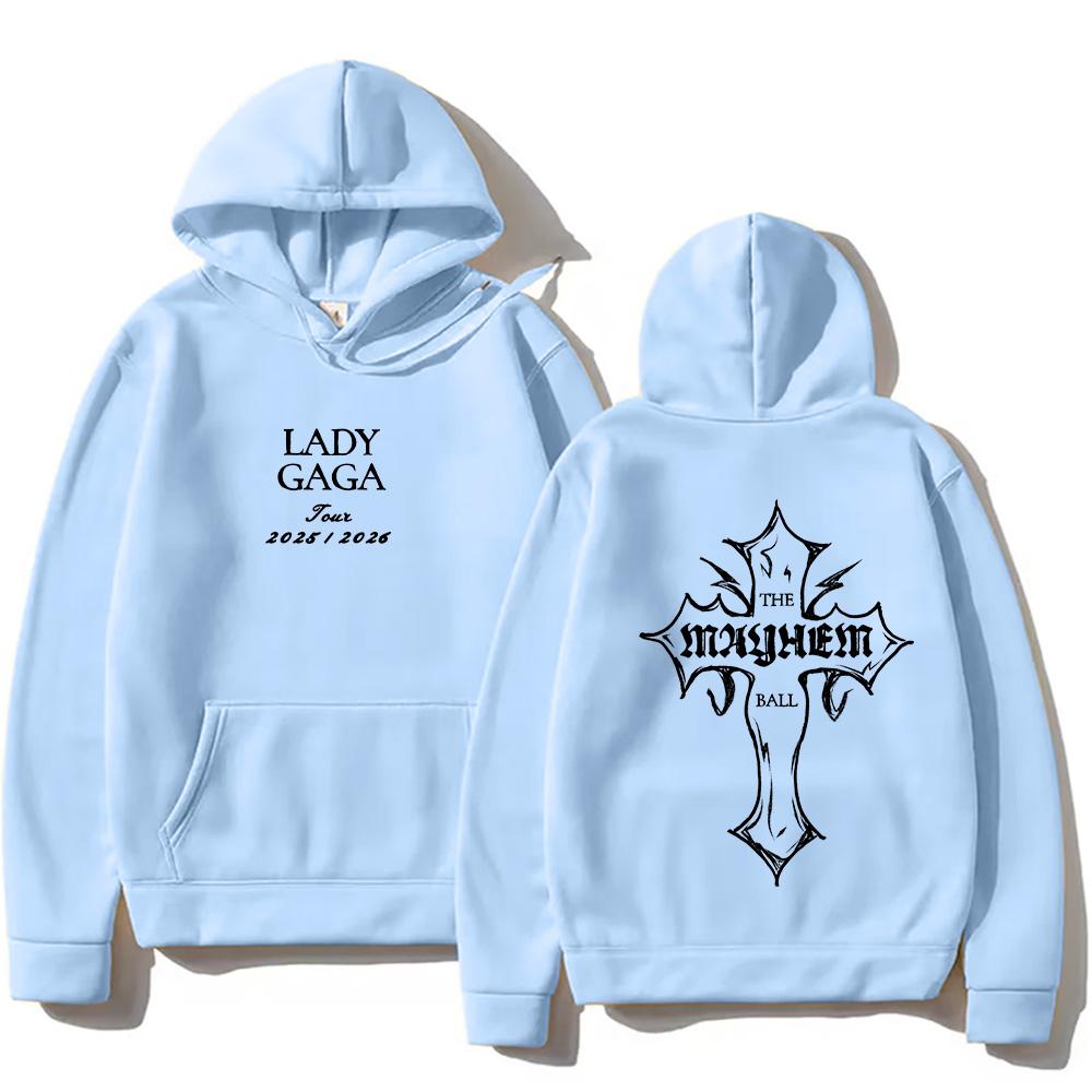 Lady Gaga Fashion Hoodies Lady Gaga MAYHEM Cross Cutoff Print Sweatshirt Fall Retro With Hooded Clothing Unisex Loose Streetwear