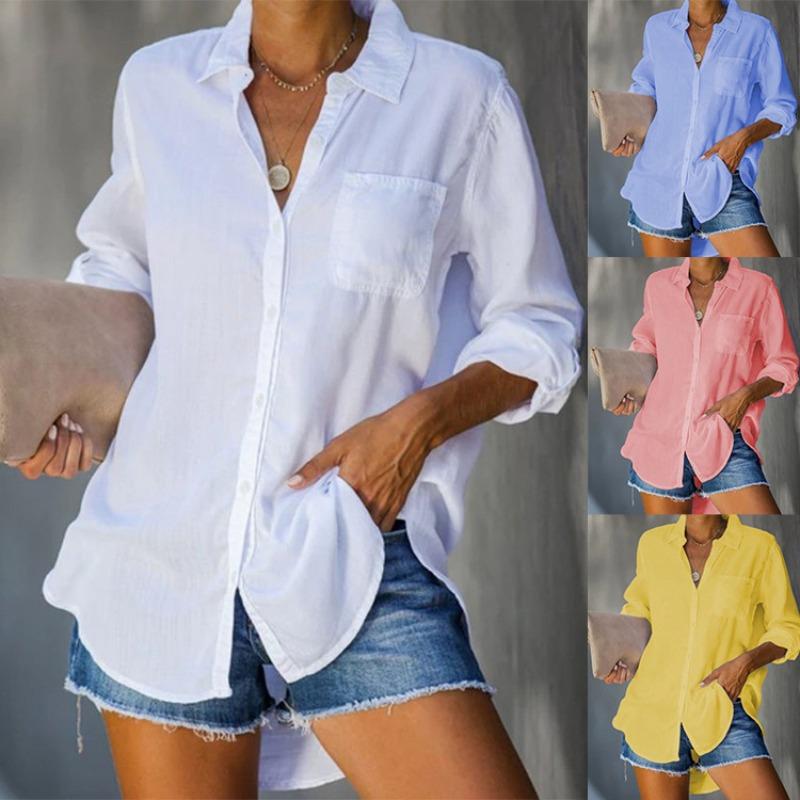 

New Women s Shirt Solid Color Casual Loose Breasted Shirt Women s Clothing S сірий колір