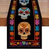 Mexican Day of The Dead Linen Table Runner Home Decor Mexico Sugar Skull Floral Dia De Los Muertos Table Runner Party Decoration