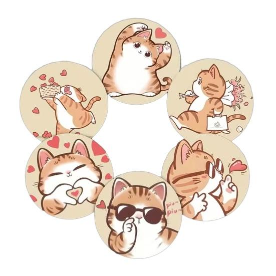 6Pcs Cute Wooden Cat Coaster, Cartoon Heat Insulation Mats for Table, Non Slip Drink Coasters for Coffee Cups