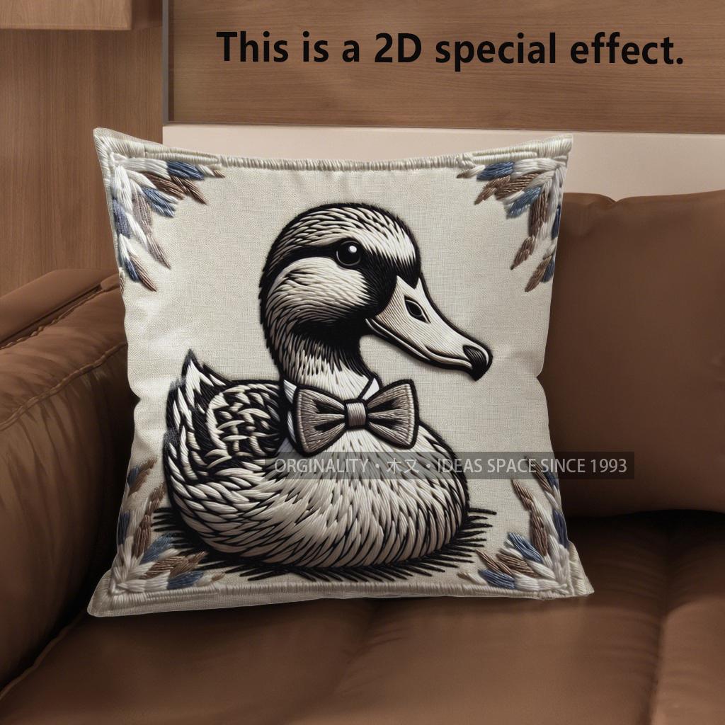 2D Cute Ducks With Bow Ties Throw Pillow Covers Pattern Cushion Cover Suitable For Sofa Bedroom Car Pillow Cover