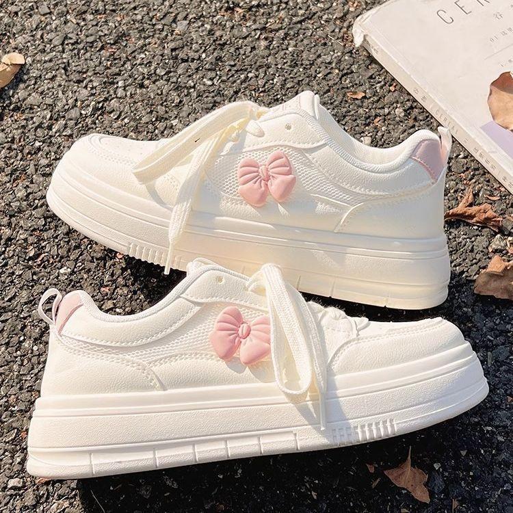 Summer mesh breathable little white shoes women's 2025 new bow with skirt shoes campus style sports board shoes