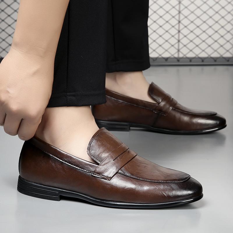 Genuine Leather Men’s Business Shoes Luxury Lightweight Loafers Slip-On Solid Casual Shoes Walking Shoes Driving Sneakers Shoes
