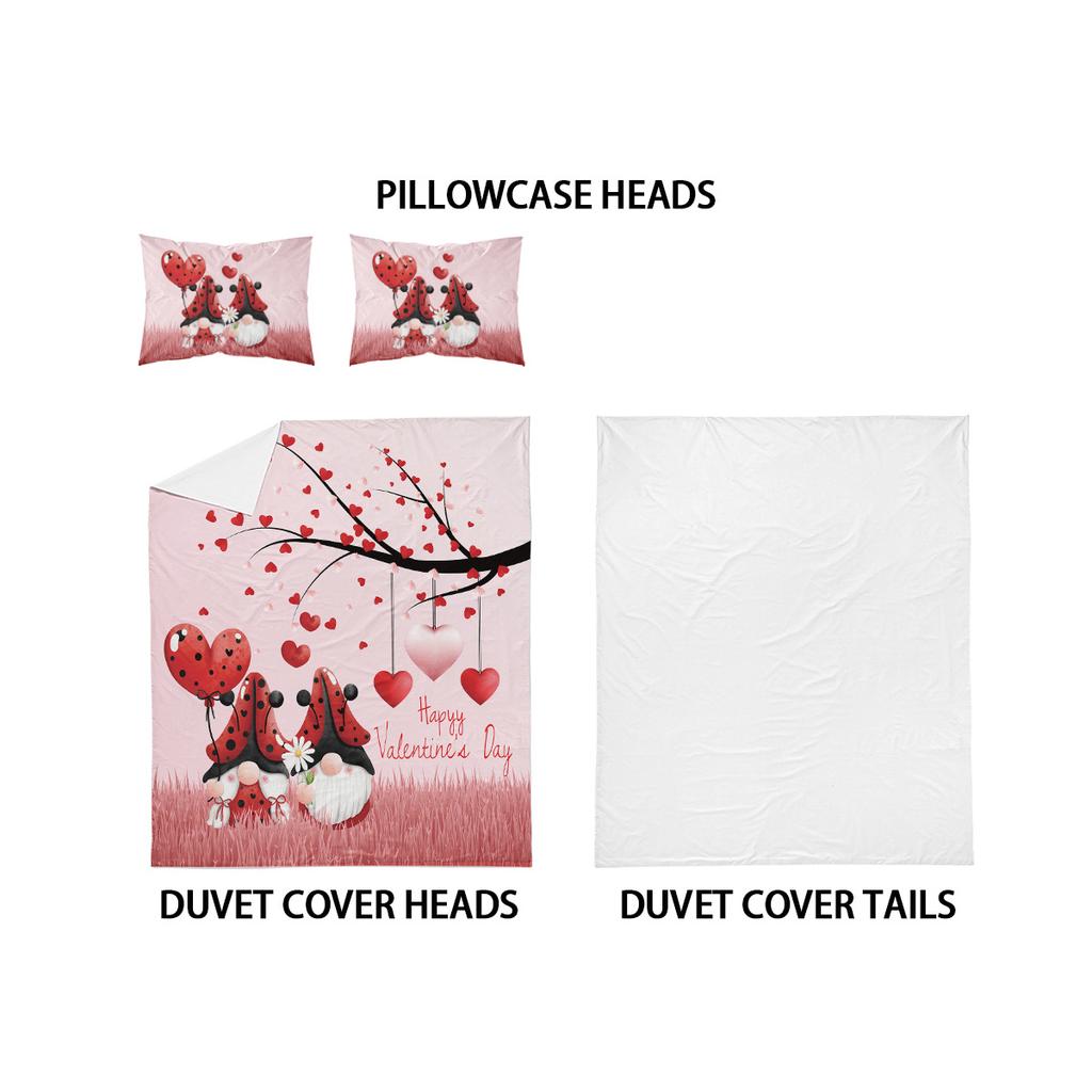 Valentine'S Day Pattern 3D Digital Printing Polyester Three-Piece Set Bedding Quilt Cover Pillowcase Distribution
