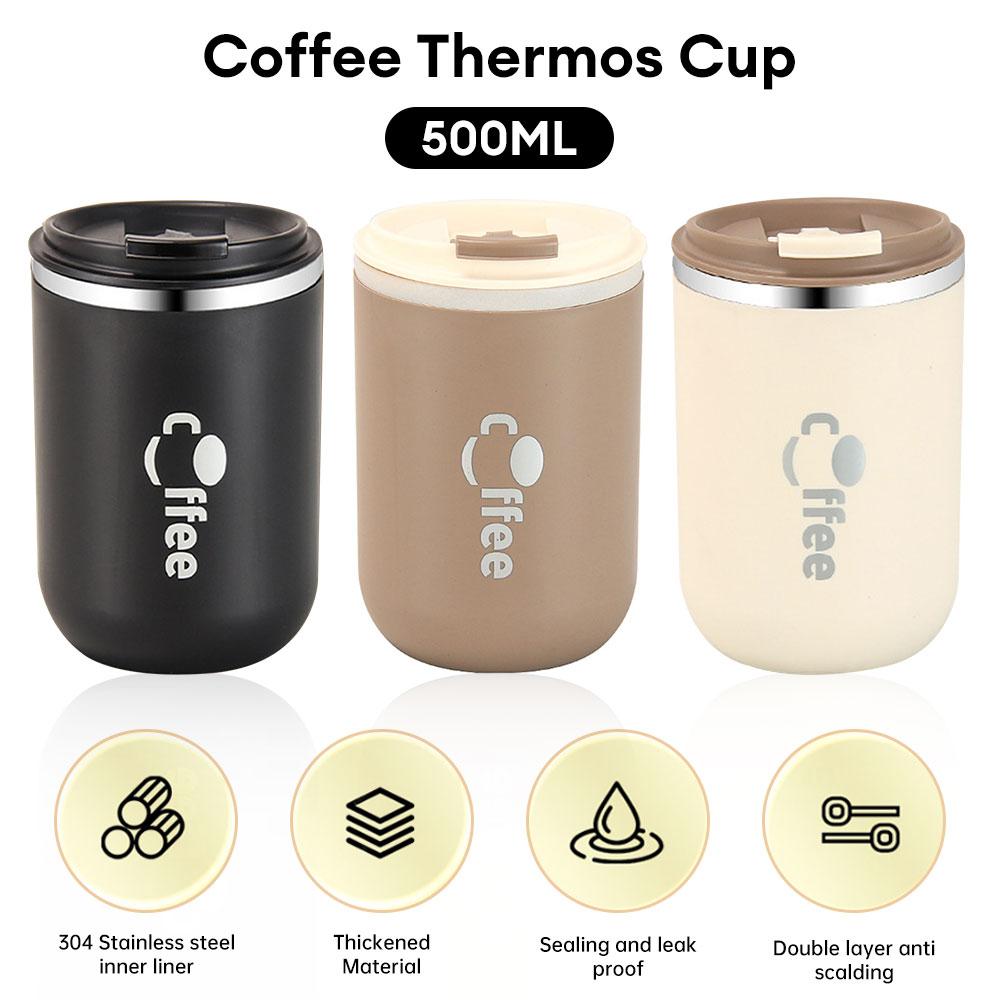 500 ml Thermo-Kaffeetasse, doppelwandiger Edelstahl, wärmeisolierter Kaffee-/Milchbecher mit Henkel und Deckel, Reise-Trinkbecher