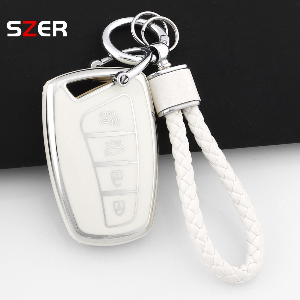 4 Button Tpu Car Key Case Bag Fob Keychain For Hyundai Santa Fe Sport Ix45 Equus Centennial Genesis G80 Grandeur Azera 2013-